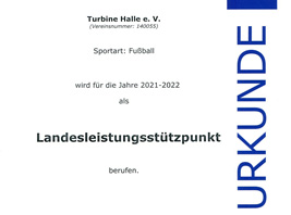 Turbines Fußballabteilung ist Landesleistungsstützpunkt